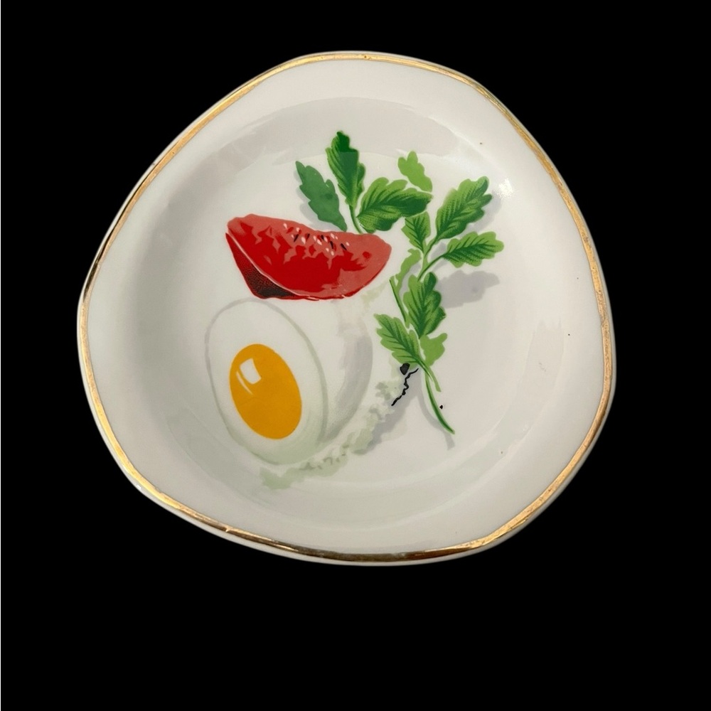 Vintage Hispania Porcelain Trinket Dish Plate Egg Tomato Parsley Mint Sprig